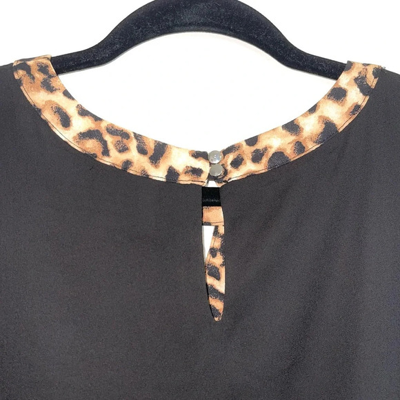 Cato Black & Leopard Collar Keyhole Front Asymmetrical Tank Top Xsmall Women’s - Picture 6 of 12